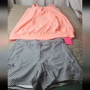 Women's 2 Piece Swimsuit - Black & White Bottom And Lt Orange Top - Yonique - XS